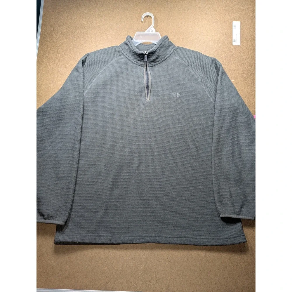 The North Face Mens XL Gray Waffle Knit Quarter Zip Fleece Pullover Jacket
